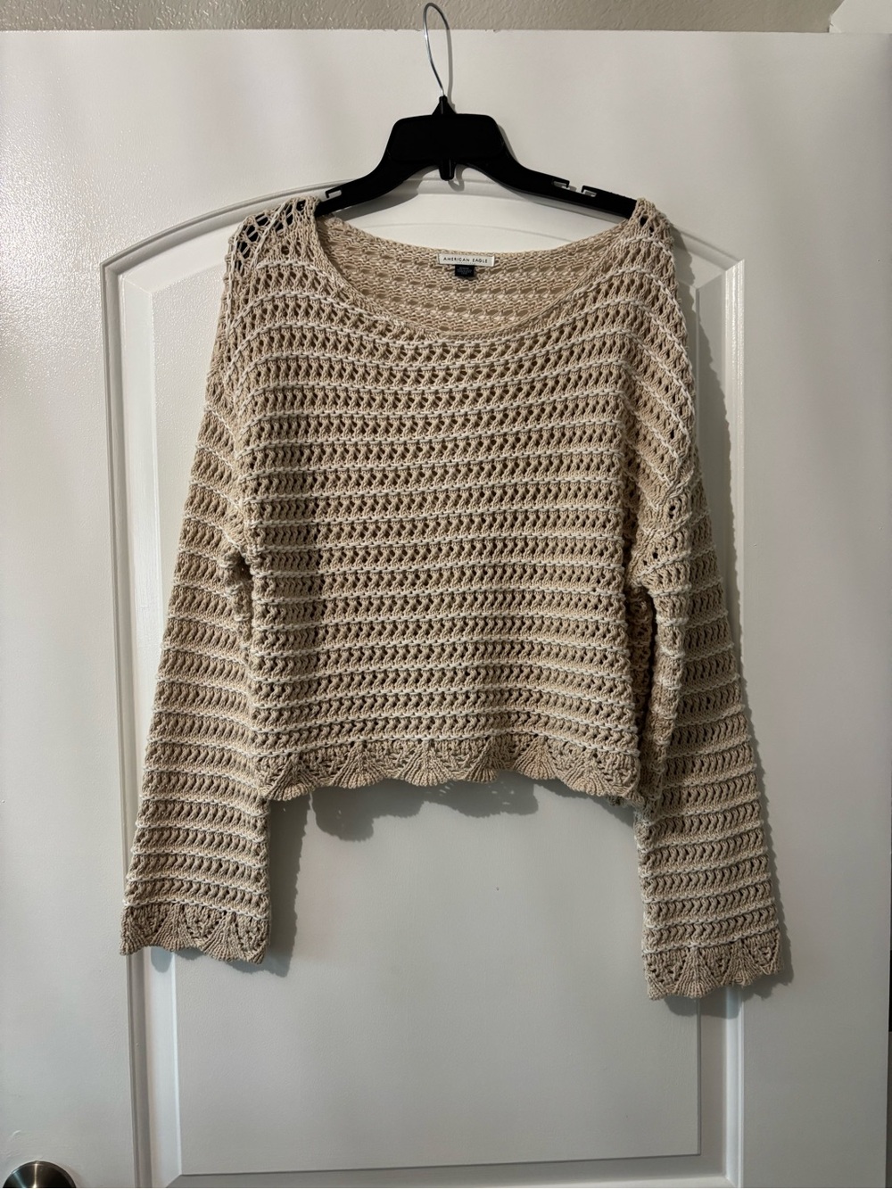 American Eagle Outfitters Crochet Open-Stitch Sweater - Beige